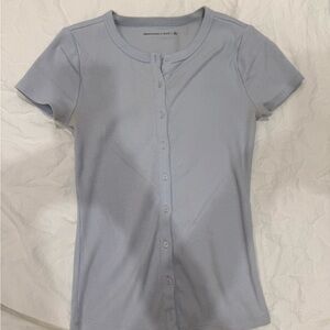 Abercrombie and Fitch Light Blue Button-Up Ribbed T-Shirt